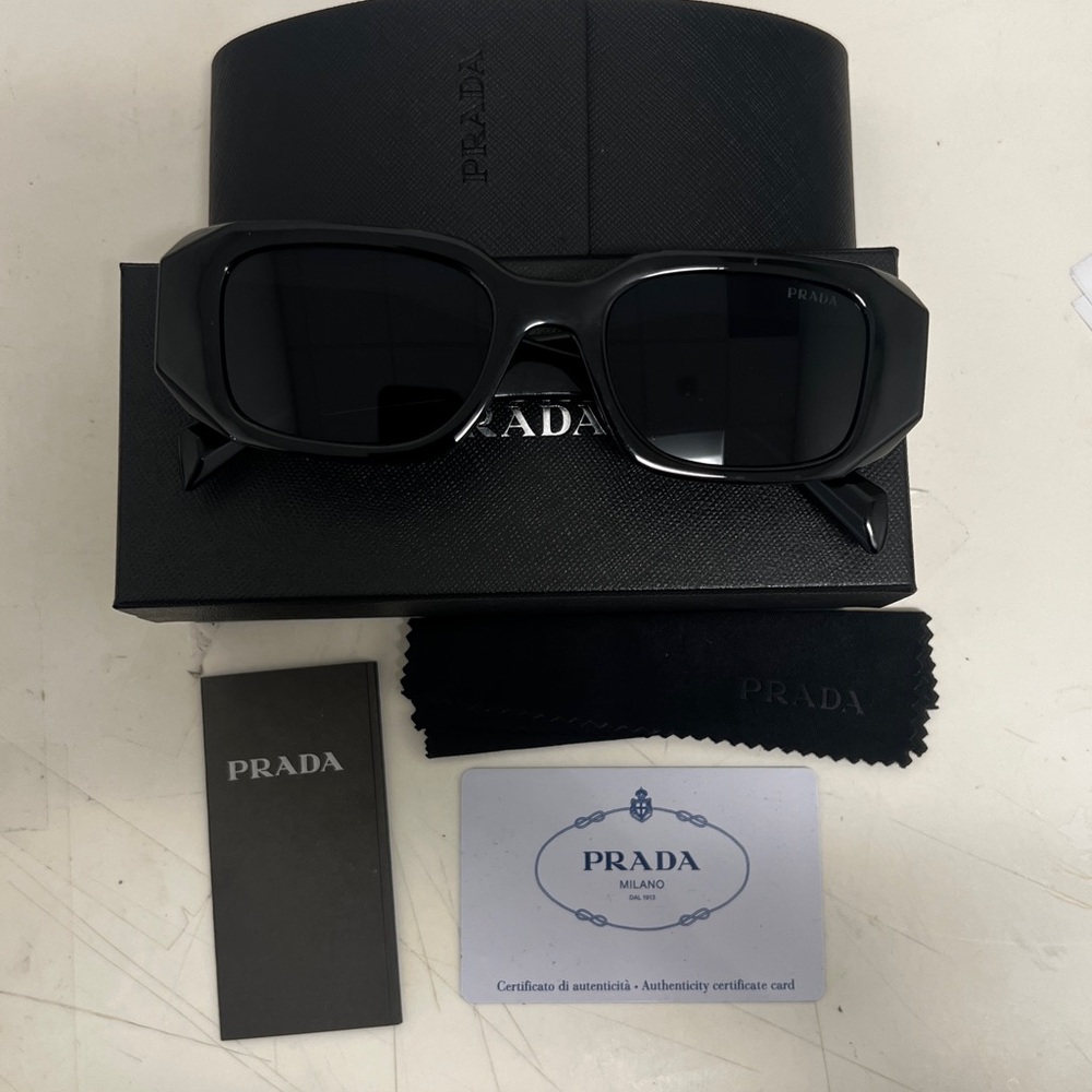 Prada Black Rectangular Sunglasses with Protective Case